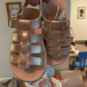 Shiny gold toddler sandals soft pleather barefoot compromise 8c